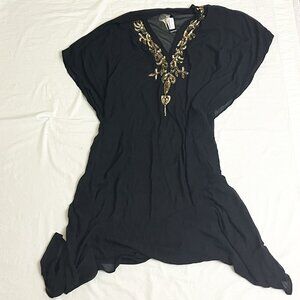 NWT Boohoo Plus Size 22 Embellished Maxi Beach Kaftan Black and Extra Beads BNWT